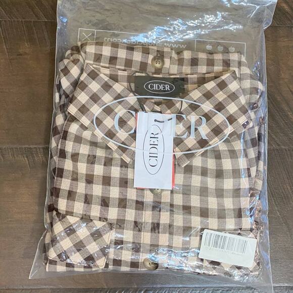 Cider Brown Check Home Button Up Long Sleeve Top SZ S NWT - Picture 4 of 10